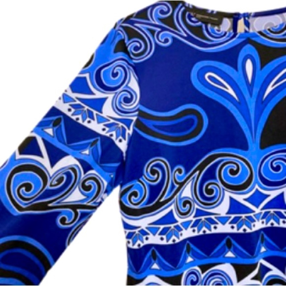 INC International Concepts Blue, Navy, White, & Black Paisley Dress - Size L - Picture 4 of 7